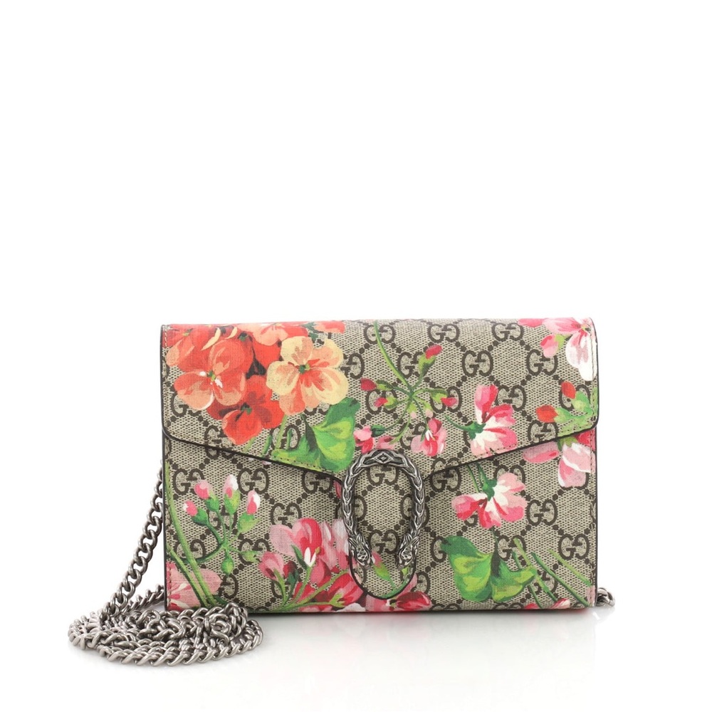 Gucci Multicolor GG Supreme Blooms Canvas and Leather Dionysus Wallet on Chain